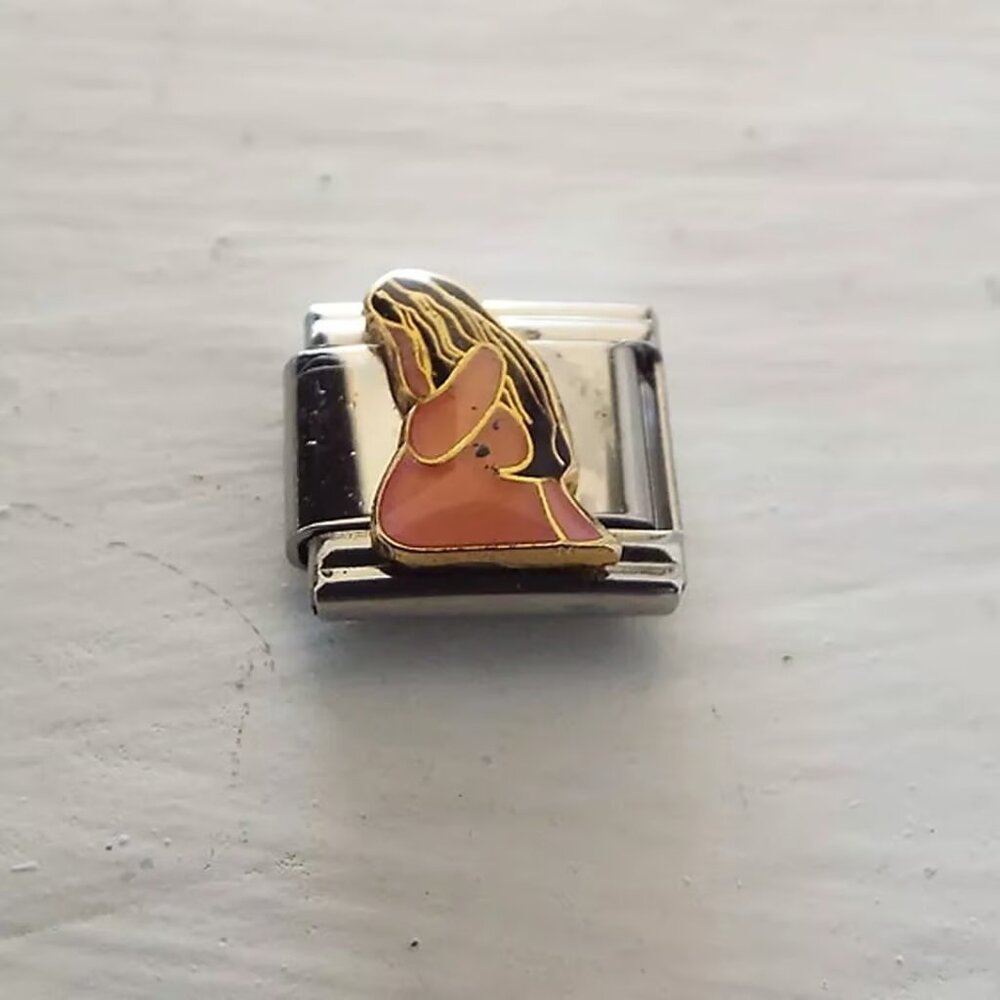 Enamel weeping woman 9mm stainless steel Italian charm bracelet link new